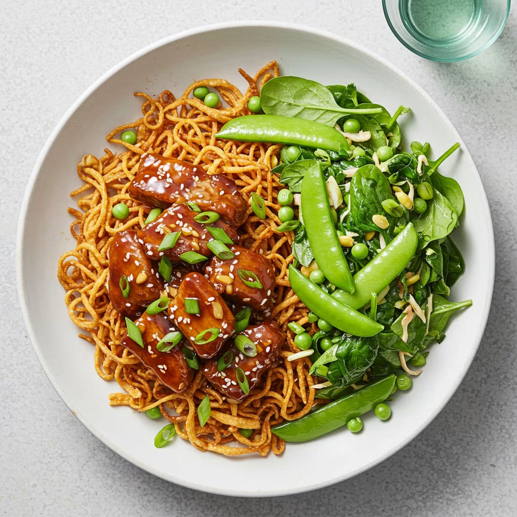 Sweet Soy Pork & Crunchy Noodles